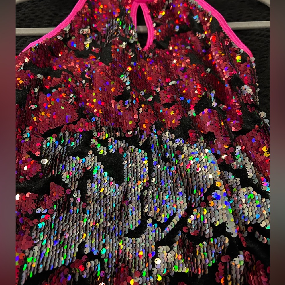 A Wish Come True Girl’s Dance Recital 2 Pc Costume Pink Black Sequins with Bonus - Picture 8 of 16